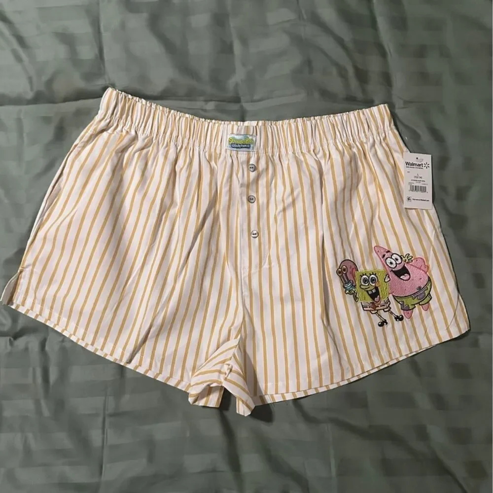 SpongeBob SquarePants Women's Striped Boxer Pajama Shorts Size:Large NWT